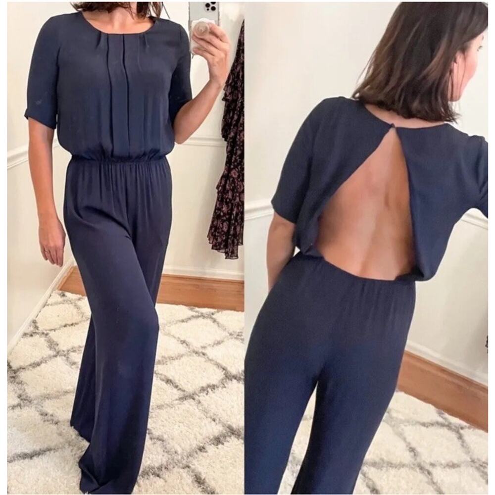BCBGMaxazria Maddison Jumpsuit Navy Blue Sz. S Open Back